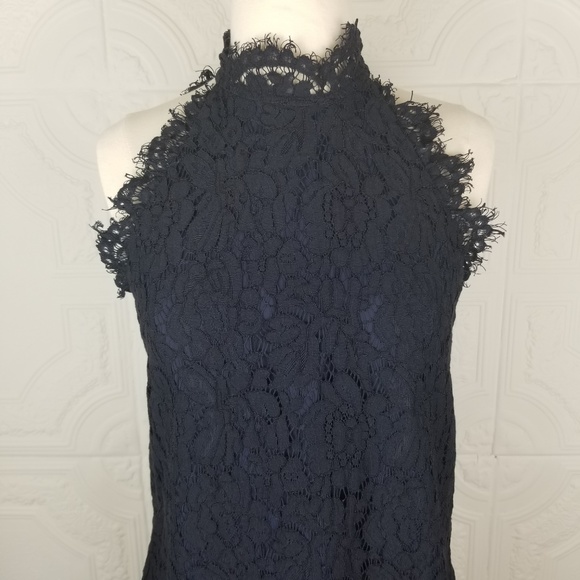 Jonesy Navy Blue Lace Mock Neck Tank Top - Picture 3 of 7